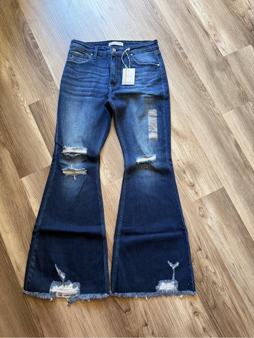 KanCan Dark Indigo Distressed Flare Jeans